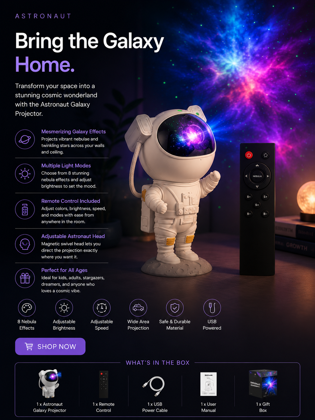 Cosmonaut Astronaut Galaxy Star Projector