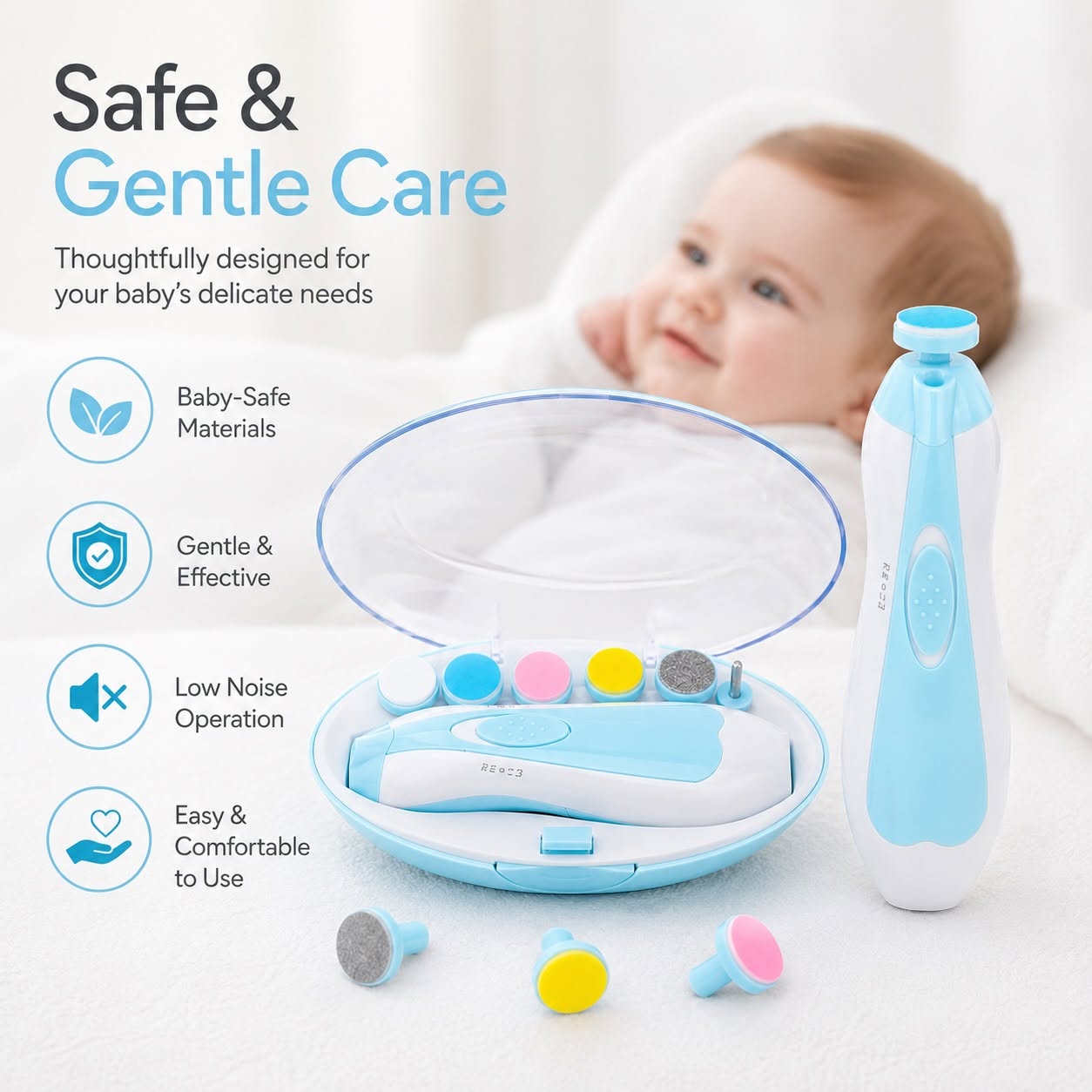 TinyTrim Electric Baby Nail Trimmer — 6-in-1 Quiet Nail Care Kit