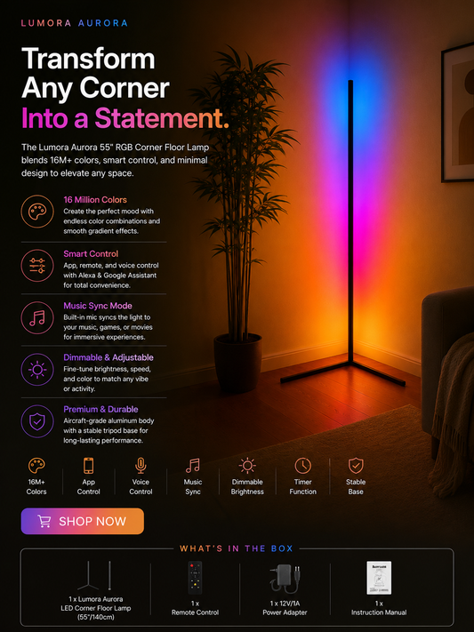 Lumora Aurora 55" RGB Corner Floor Lamp