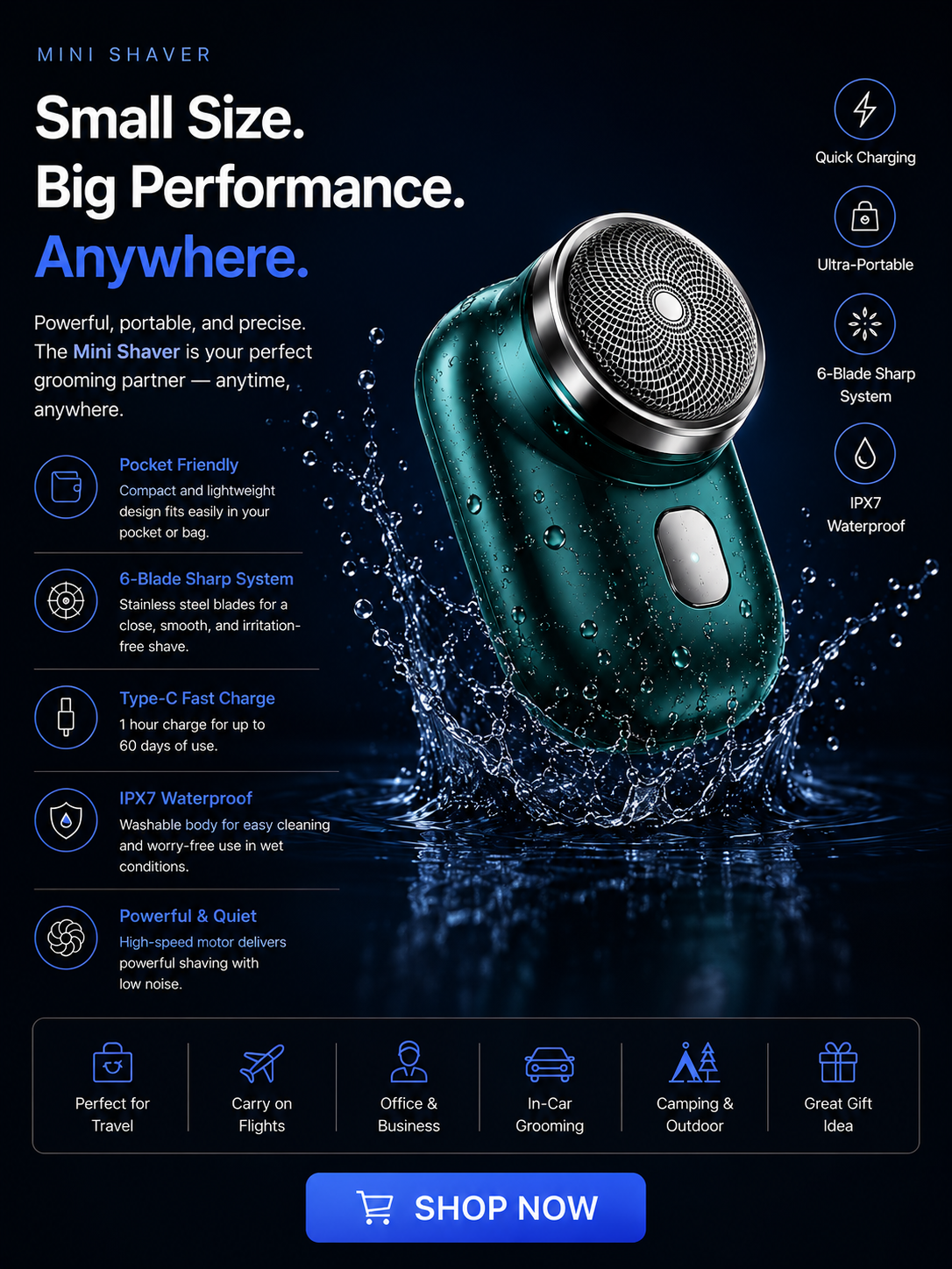 Mini ShaverBlademate Mini Portable Electric Shaver — Travel Razor