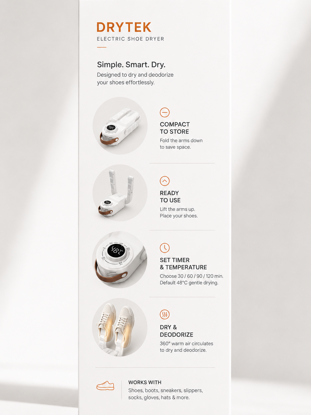 Drytek Electric Shoe Dryer with LED Timer & 360° Ventilation