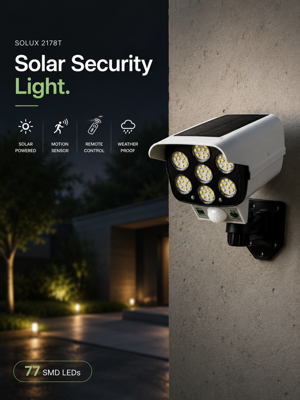 Solux 77 LED Solar Motion Sensor Floodlight with Remote