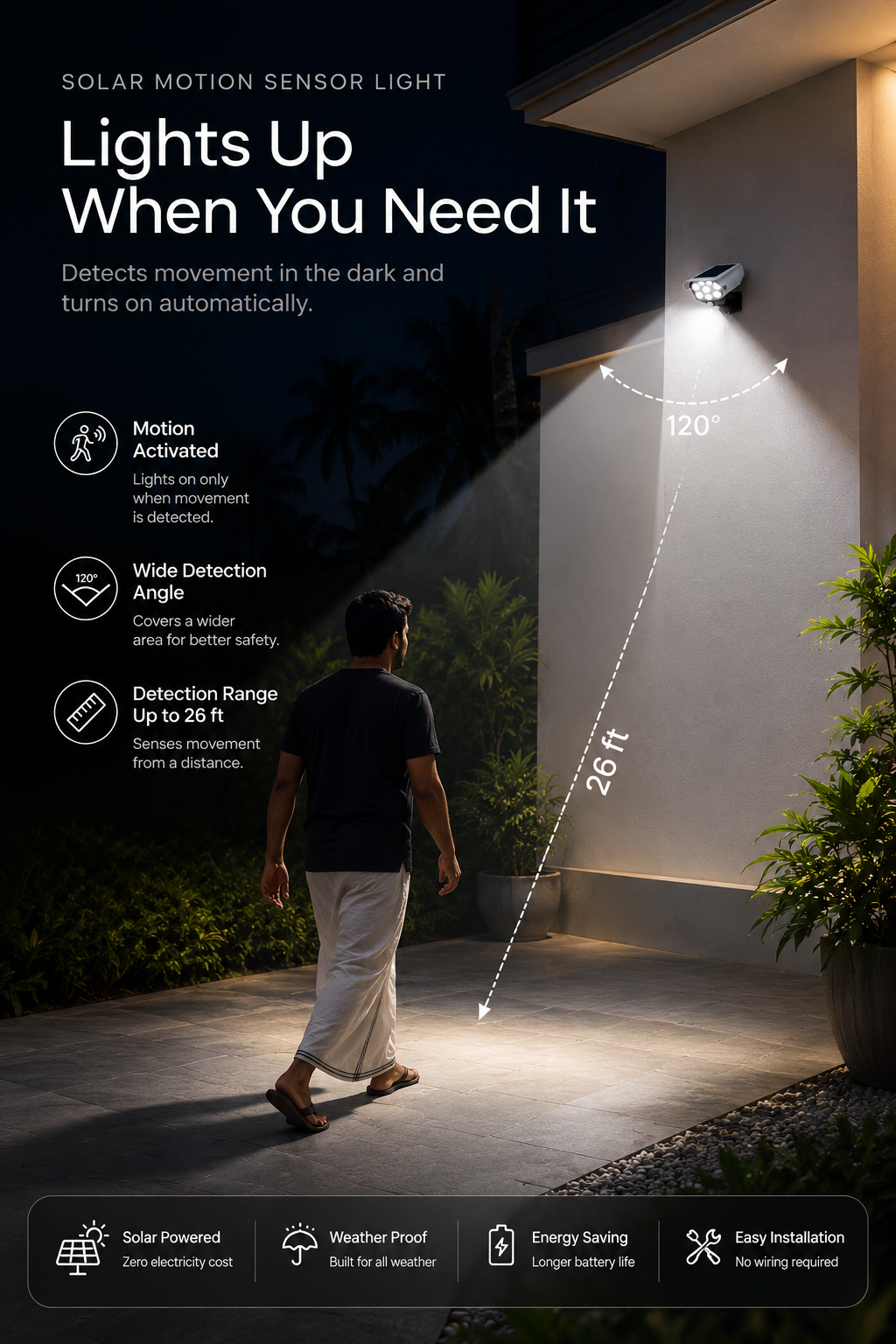 Solux 77 LED Solar Motion Sensor Floodlight with Remote