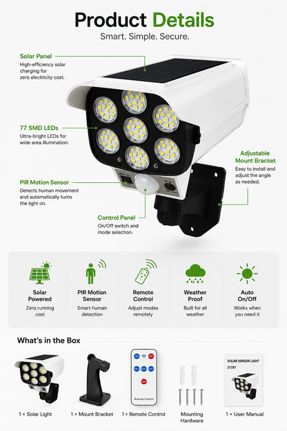 Solux 77 LED Solar Motion Sensor Floodlight with Remote