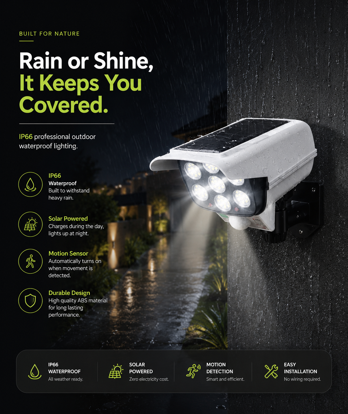 Solux 77 LED Solar Motion Sensor Floodlight with Remote