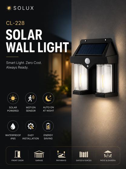 Solux Solar Motion Sensor Wall Light — Outdoor Waterproof