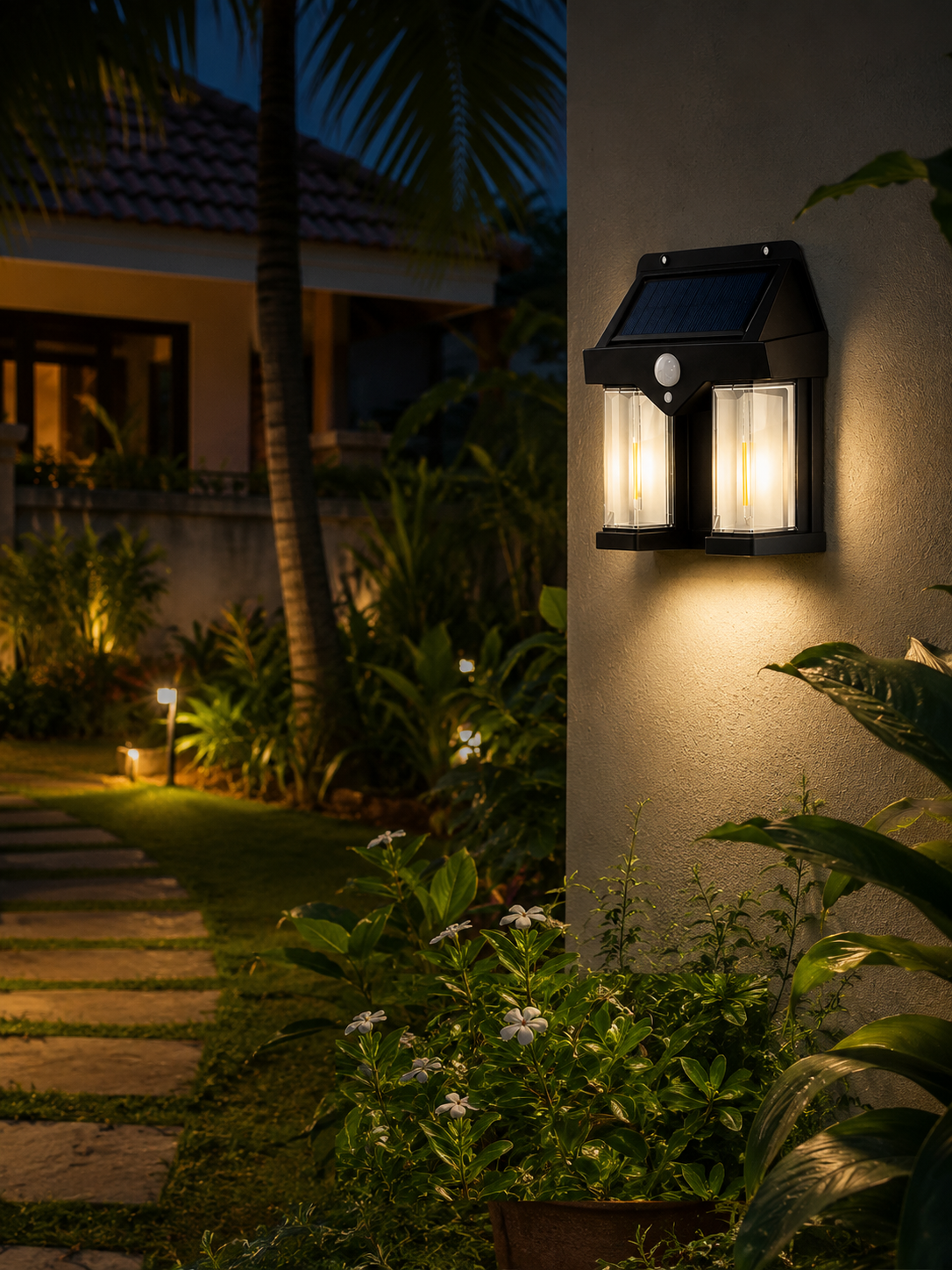 Solux Solar Motion Sensor Wall Light — Outdoor Waterproof