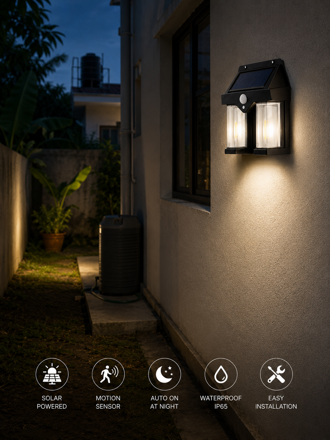 Solux Solar Motion Sensor Wall Light — Outdoor Waterproof